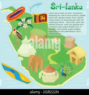 Sri lanka mappa, stile cartoon Illustrazione Vettoriale