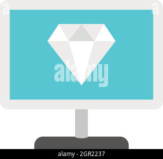 Il monitor di un computer con una icona a forma di diamante, stile piatto Illustrazione Vettoriale