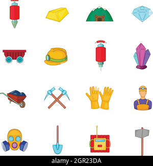 Icone di data mining set, stile cartoon Illustrazione Vettoriale