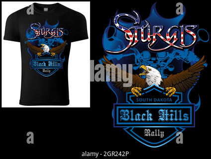 T-shirt Design Sturgis con Bald Eagle Illustrazione Vettoriale