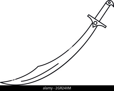 Arabian scimitar icona, stile contorno Illustrazione Vettoriale