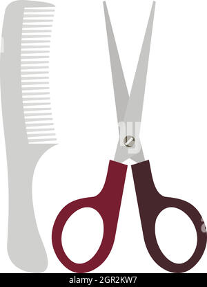 Pettine e forbici icona in stile piatto Illustrazione Vettoriale