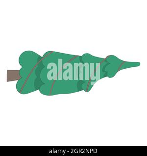 Legato albero di Natale isolato su sfondo bianco. Illustrazione piatta vettoriale. Albero di Natale senza giocattoli legati con corda. Illustrazione Vettoriale