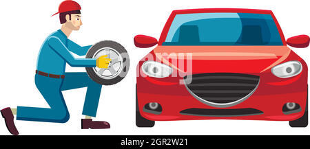 Cambio meccanico ruota sul red car icona Illustrazione Vettoriale
