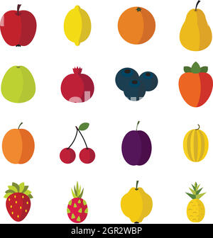 Frutta set di icone di stile di Piana Illustrazione Vettoriale