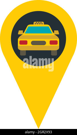 Puntatore Gps mappa con auto taxi icona, stile piatto Illustrazione Vettoriale