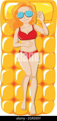 Donna in bikini rosso su tappeto galleggiante Illustrazione Vettoriale