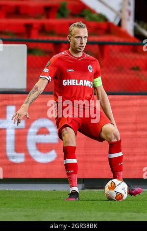 ANVERSA, BELGIO - 30 SETTEMBRE: Durante la partita di palcoscenico del Gruppo UEFA Europa League tra il Royal Antwerp FC e l'Eintracht Frankfurt al Bosuil il il 30 settembre 2021 ad Anversa, Belgio (Foto di Herman Dingler/Orange Pictures) Foto Stock