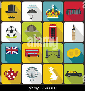 Gran Bretagna set di icone di stile di Piana Illustrazione Vettoriale