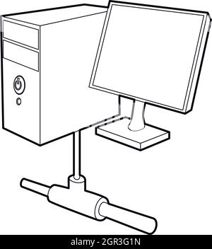 Il monitor di un computer e unità CPU, l'icona di stile di contorno Illustrazione Vettoriale