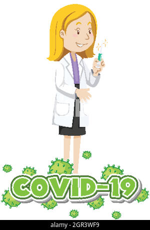 Poster per tema coronavirus con medico e vaccino Illustrazione Vettoriale