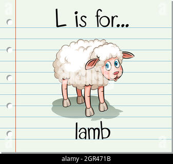 Flashcard lettera L è per l'agnello Illustrazione Vettoriale