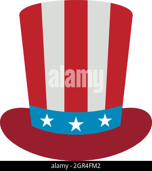 Top hat negli Usa colori di bandiera icona, stile piatto Illustrazione Vettoriale