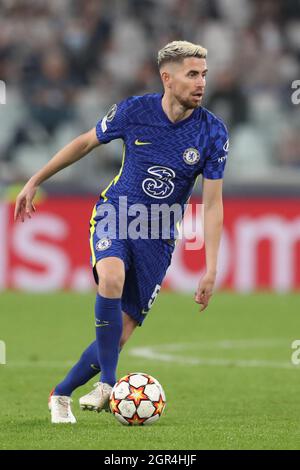 Torino, Italia. 29 settembre 2021. Jorginho del Chelsea FC durante la partita della UEFA Champions League allo Stadio Allianz di Torino. Il credito dovrebbe essere: Jonathan Moscarop/Sportimage Credit: Sportimage/Alamy Live News Foto Stock