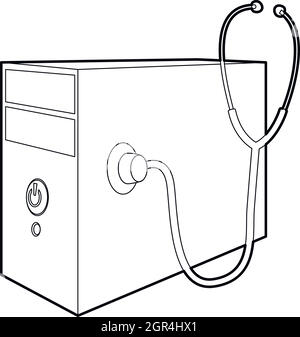 Calcolatore Unità di sistema e icona dello stetoscopio Illustrazione Vettoriale