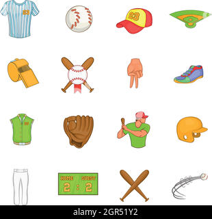Baseball set di icone, stile cartoon Illustrazione Vettoriale