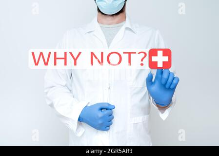 Scrittura a mano segno Perchè Notquestion. Vetrina aziendale viene utilizzato per fare un suggerimento o per esprimere un accordo medico che spiega le Condizioni mediche Foto Stock