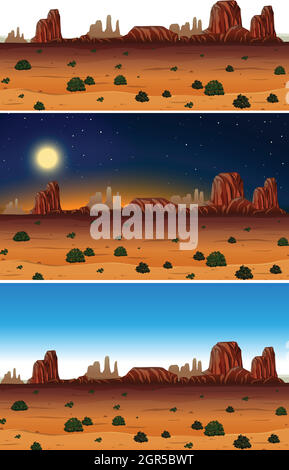 Una serie di scene del deserto giorno e notte Illustrazione Vettoriale