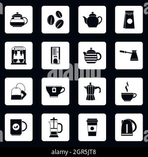 Caffè set di icone, stile semplice Illustrazione Vettoriale
