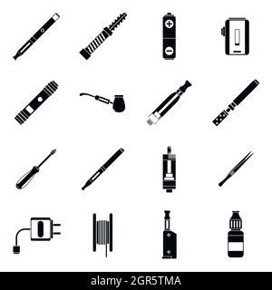 Vaping set di icone, stile semplice Illustrazione Vettoriale