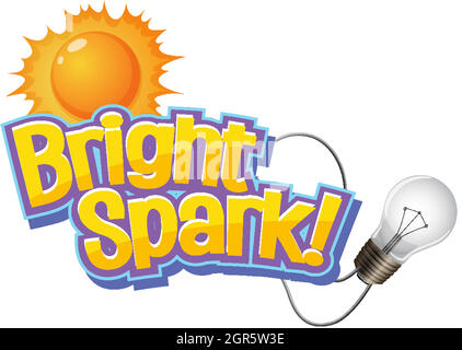 Font design per parola scintilla brillante con sole e lampadina Illustrazione Vettoriale