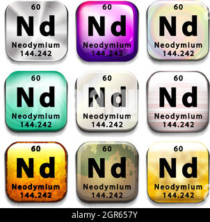 Un pulsante con l'elemento chimico neodimio Illustrazione Vettoriale