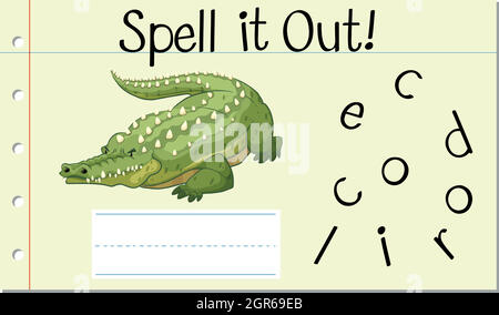 Scrivi la parola inglese coccodrillo Illustrazione Vettoriale