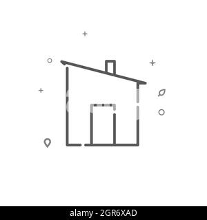 Fienile, cambiare casa, bagno semplice vettore linea icona. Simbolo di costruzione, pittogramma, segno isolato su sfondo bianco. Tratto modificabile. Regolare la linea wei Illustrazione Vettoriale