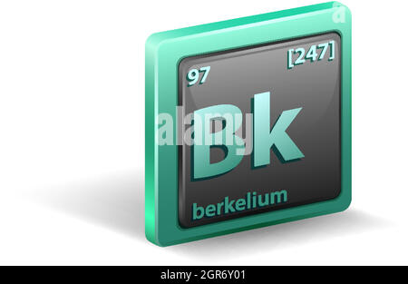 Elemento chimico berkelio. Simbolo chimico con numero atomico e massa atomica. Illustrazione Vettoriale