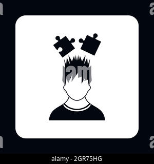 Uomo con enigmi sopra la testa, icona di stile semplice Illustrazione Vettoriale