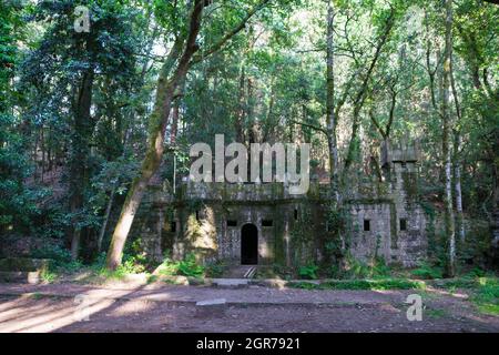 Castello di Mossy nella foresta incantata di Aldan. Galizia - Spagna Foto Stock