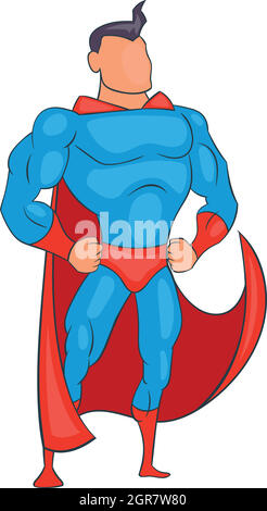 Il Supereroe permanente in rosso sull'icona del capo, stile cartoon Illustrazione Vettoriale