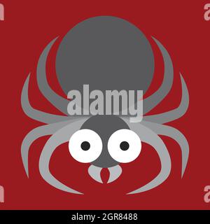 Ragno simpatico e divertente. Primo piano dell'artropode piatto grafico. Silhouette spiderosa. Tradizionale simbolo spaventoso di Halloween. Animale tipo ragno. Aracnide velenoso Illustrazione Vettoriale
