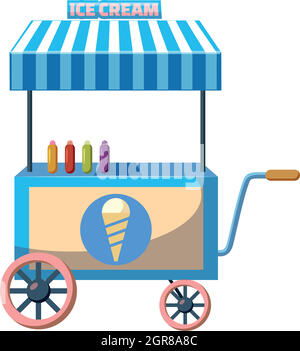 Carrello con gelato icona, stile cartoon Illustrazione Vettoriale