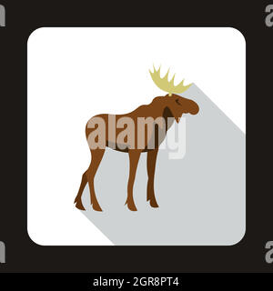 Icona di Elk, stile piatto Illustrazione Vettoriale