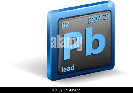 Elemento chimico di piombo. Simbolo chimico con numero atomico e massa atomica. Illustrazione Vettoriale