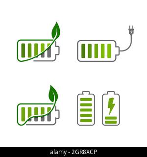 Batteria con icona a forma di vettore foglia modello Foto Stock