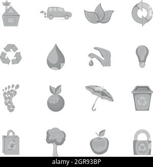 Natura set di icone in bianco e nero in stile monocromatico Illustrazione Vettoriale