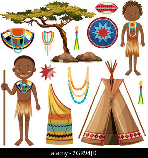 Popoli etnici di tribù africane in abiti tradizionali isolati Illustrazione Vettoriale