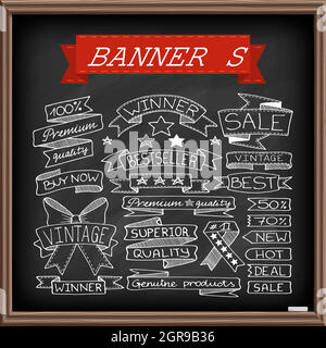 Doodle Set di banner con effetto lavagna. Illustrazione Vettoriale
