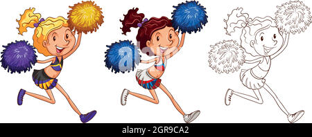 Personaggio Doodle per ragazza cheerleader Illustrazione Vettoriale