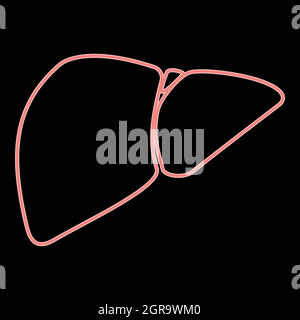 Fegato al neon immagine vettoriale di colore rosso di stile piatto Illustrazione Vettoriale