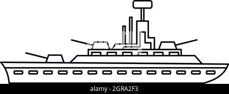 Icona della nave da guerra militare, stile di contorno Illustrazione Vettoriale