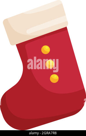 Rosso calza di Natale icona, stile cartoon Illustrazione Vettoriale