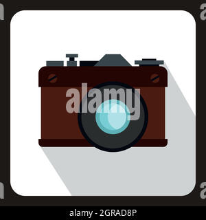 Foto retrò icona fotocamera, stile piatto Illustrazione Vettoriale
