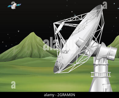 Scena con satellite sulla superficie terrestre Illustrazione Vettoriale