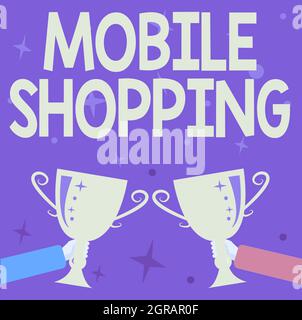 Didascalia concettuale per lo shopping mobile. Concetto che significa acquisto e vendita di beni e servizi tramite la cerimonia mobile Abstract Victory Reward Foto Stock