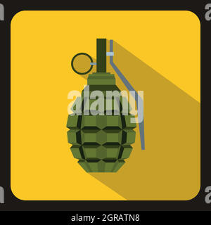 Hand Grenade, esplosione di bomba icona, stile piatto Illustrazione Vettoriale