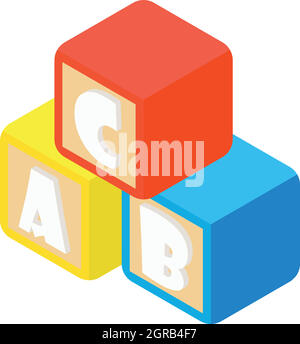 Cubi alfabeto con lettere icona, stile cartoon Illustrazione Vettoriale