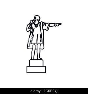 Christopher Columbus scultura icona, stile contorno Illustrazione Vettoriale